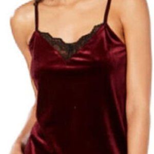 NWT! MACYS INC LACE TRIM VELVET TOP & PANT SET SLEEPWEAR DEEP MAROON SZ L
